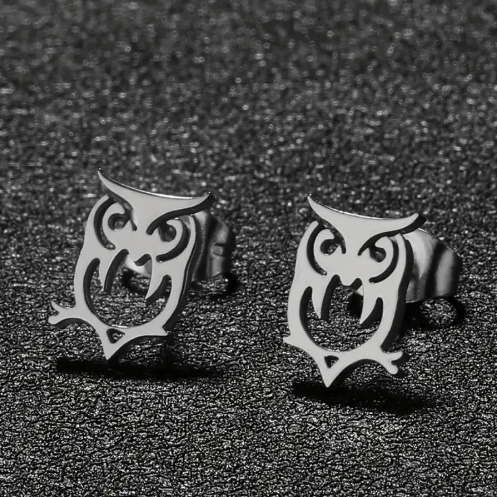 Owl Cutout Stainless Steel Stud Earrings